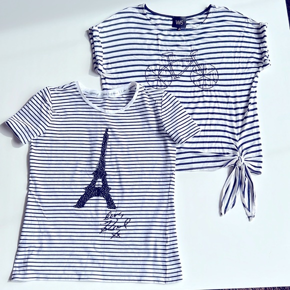 2 Nautical stripes tops, Embellished chic design- Karl Lagerfeld and W5 - Picture 1 of 12